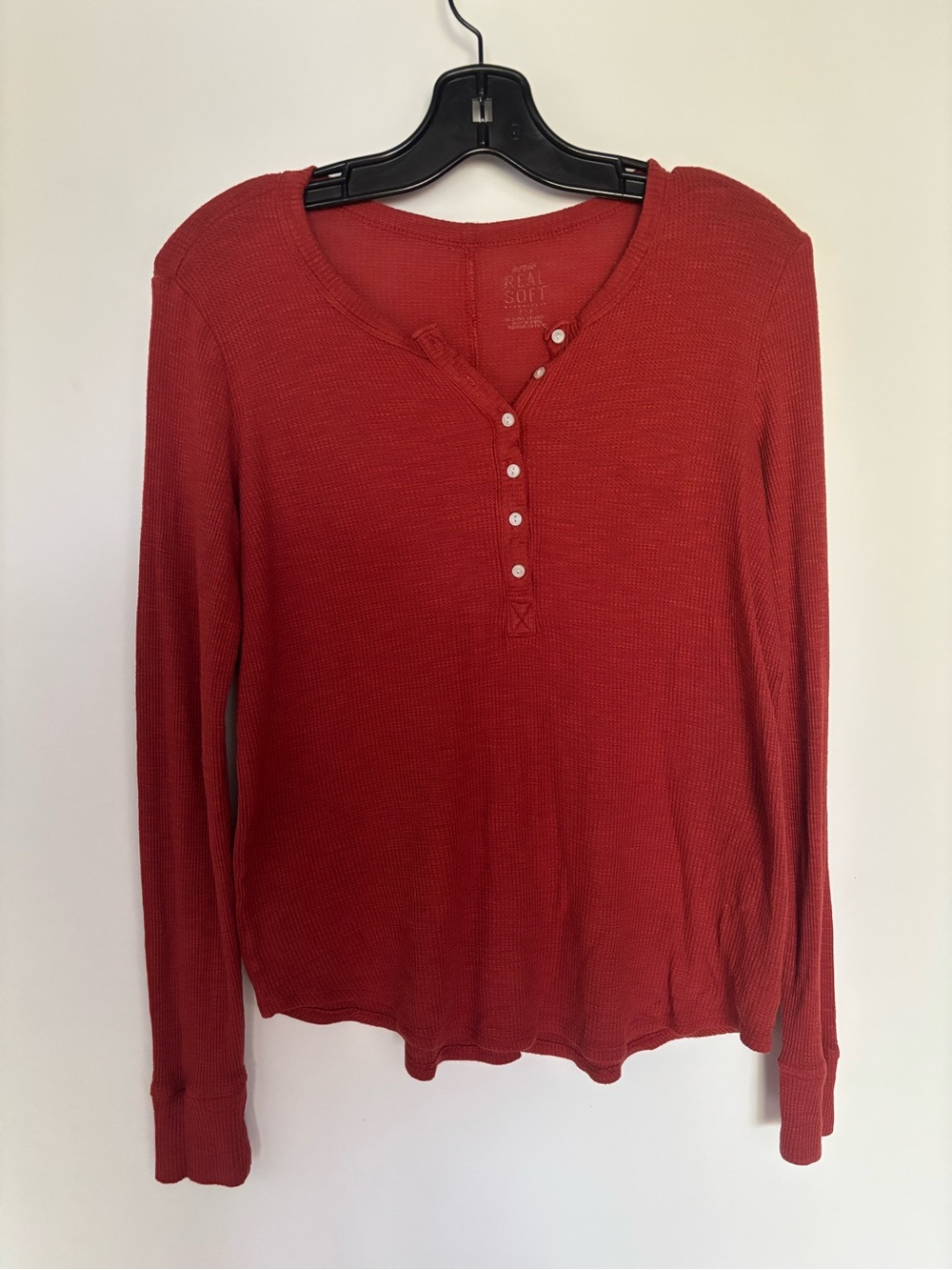 aerie rust Waffle Henley Long Sleeve Top